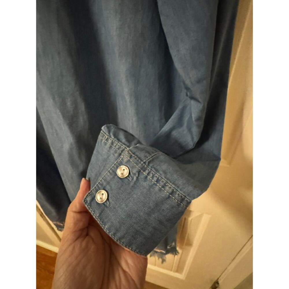 Grace in LA Light Blue Embroidered Denim Long Sleeve Shirt Dress M - Picture 7 of 11
